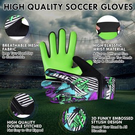 JUU Football Goalkeeper Gloves For Boys, Kids Children Youth Soccer Goalie Gloves with 4mm Latex Finger Spine Protection (Green, Size 5 suitable for 9 to 12 years old)