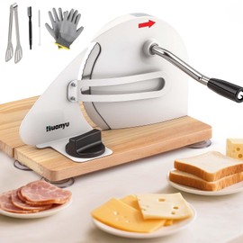 Huanyu Huanyu Manual Bread Slicer Upgrade Foldable Sourdough Cutter Versatile Hand Crank Slicers Stainless Steel Blade Adjustable Thickness with Scale Line&Suction Cup for Homemade & Commercial Use (White)