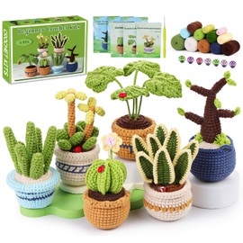 Hssugi Crochet Kit for Beginners, 6PCS Succulents Plants Crochet Kits, Knitting Kit with Step-by-Step Video Tutorials, Crochet Yarn DIY Beginner Crochet Kit for Adults Succulent Family