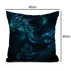 Tomda Cushion Cover Cool Blue Dragon Cotton Linen Square Throw Pillow Case Standard Pillowcase for Men Women Home Decorative Sofa Armchair Bedroom Livingroom 45x45cm 18x18 Inch