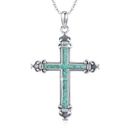LTSTAND Vintage Turquoise Cross Necklace for Women, 925 Sterling Silver Western Turquoise Pendant Necklace Cross Jewelry Gifts for Her