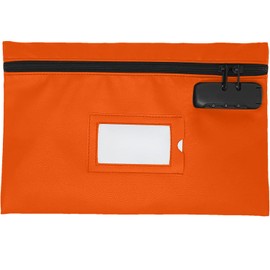 Money Bag for Cash with Lock | 12x8 inch | Durable Leatherette Money Cash Coin Check Bank Wallet Pouch with Zipper for Men & Women with Framed ID Window and Blank Card | by GIDABRAND (Orange)