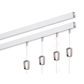 STAS Minirail Picture Hanging System Set - Covers 9.84 ft of Wall Space - Smallest Picture Rail & Art Hanging Gallery Kit for Art Display (White Rails, Includes 4 Hooks & Cords)