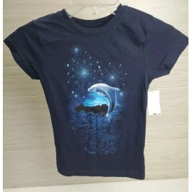 Sea World Girls Cotton Round Neck Navy Blue T Shirt Size Medium