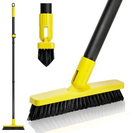 Grout Brush with Long Adjustable Handle - Telescopic, Rotation Tile Grout Cleaning Tool, V-Shape Shower Scrubber Cleaner Stiff Bristle for Cleaning Bathrooms Tile Floors, Baseboards and Corners - 59in