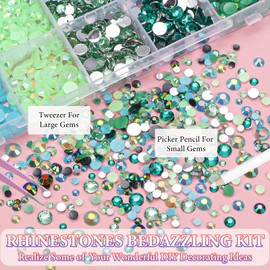 22300Pcs Flatback Green Rhinestones for Bedazzling, 3mm-6mm Jelly Bedazzling Resin Gems, Green Gems AB Bedazzling Kit for Crafting Nails Face Makeup Crafts Tumblers