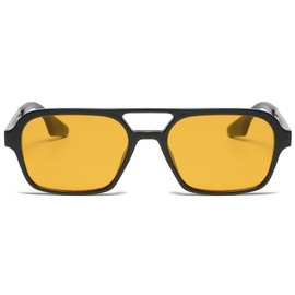 RUNHUIS Vintage Classic 70s Square Sunglasses for Women Men Trendy Retro Slim Rectangle Glasses, Black-Silver/Orange-1