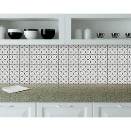 HomeRoots 6" X 6" Black and White Rosa Peel and Stick Removable Tiles