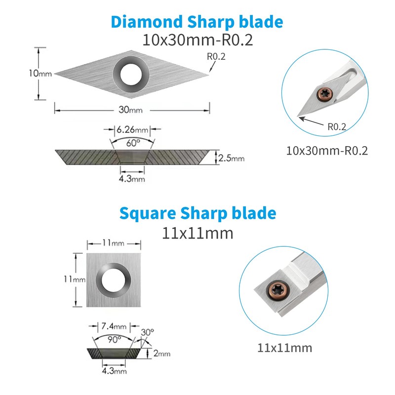 DEEFIINE Tungsten Carbide Cutters Inserts Set for Wood Lathe Turning