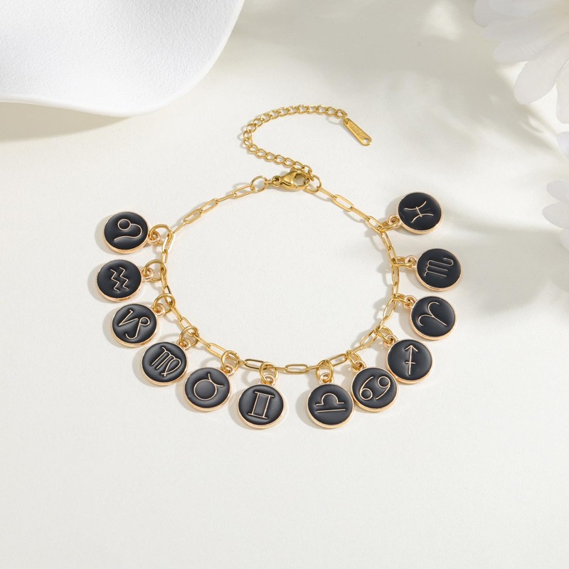 Atiyaer Zodiac Charm Bracelet with Astrological Signs Hand Made Stainless