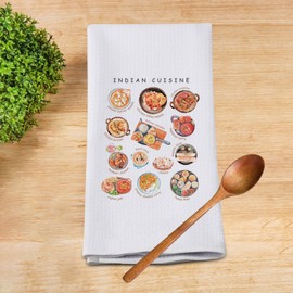 G2TUP Funny Kitchen Towels Indian Cuisine Flour Sack Dish Towel White Hand Towels Kit Perfect Housewarming Gift New Home (Indian Cuisine)