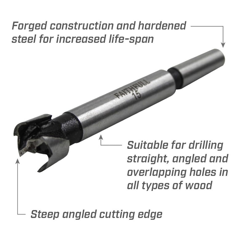 Faithfull FAIFOR15 Forstner Bit for Hardwood, Softwood, Drilling, Boring, Straight,