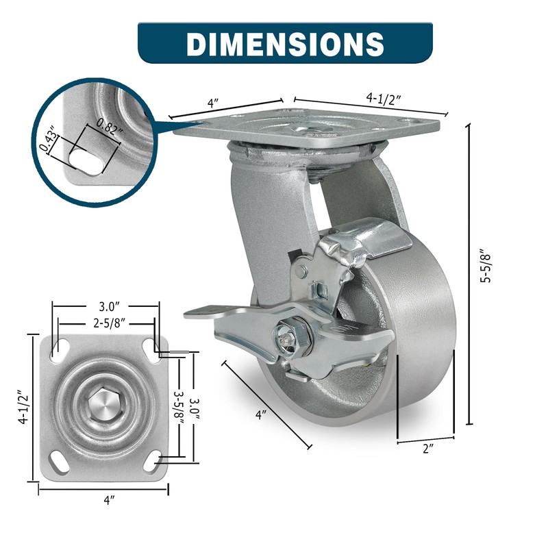 CWfutureparts 4" x 2" Heavy Duty Industrial Casters, 800 lbs