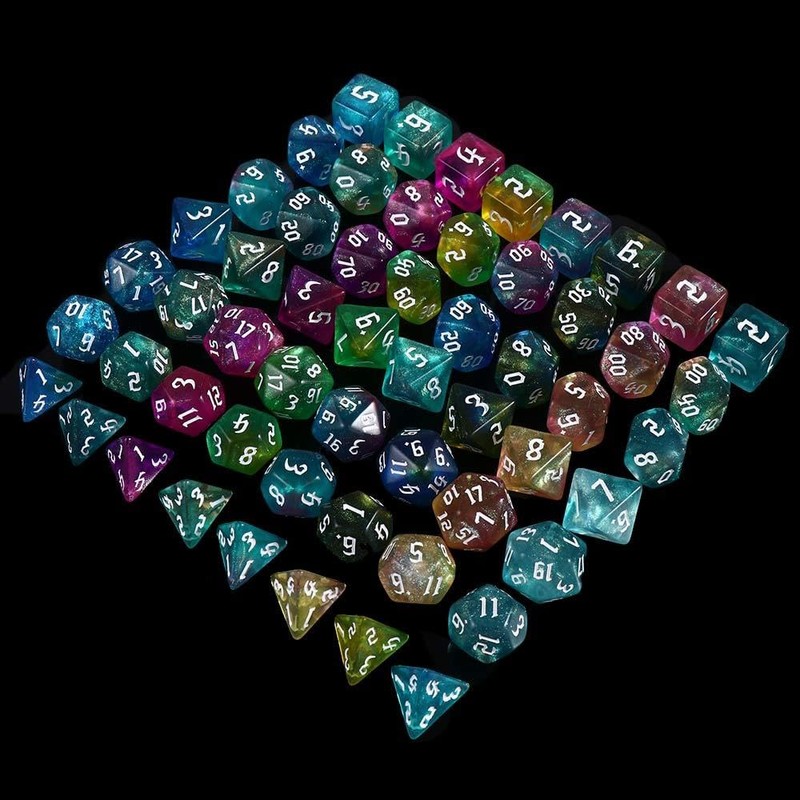 DND Dice Set Iridescent Glitter Polyhedral Dice 7-Die Two-Tone Dice