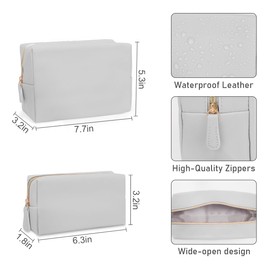 Adegari Makeup Bag for Women Girls, 2 Pieces Portable Cosmetic Bags Organizer Preppy Makeup Pouch PU Leather Waterproof Travel Toiletry Bag for Mom Daughter friend Wife, Grey