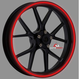 Autodomy Reflective Motorcycle Sport Wheel Stickers Complete Set for 2 Rims of 15 to 19 Inches (Reflective Red, Width 10 mm)