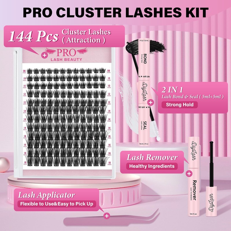 Lash Clusters Kit with 144 Pcs Individual Lashes Cluster Lashes