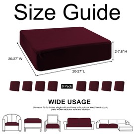 Aibiley 8Pcs High Stretch Outdoor Patio Furniture Cushion Covers,Chair Couch Sofa Seats Cushion Back Pillow Protector Cover,Indoor Soft and Washable Slipcovers,with Ties,20-27 Inch-Burgundy