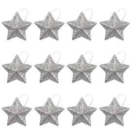 AOVNA 12 Pieces Glitter Star Baubles Xmas Tree Ornament Christmas Tree Decorations Star Pendant Decor Xmas Tree Hanging Decor (Silver)