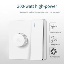 Snblzhef Electric Fan Stepless Speed Regulator 86 Type Panel Ceiling Fan Speed Control 1Gang Switch 300W Black