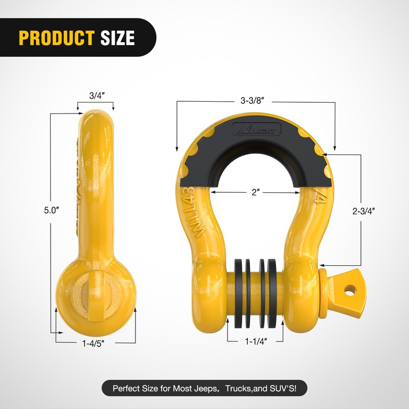 Nilight 2 Pack 3/4" D-Ring Shackle with 7/8" Screw Pin