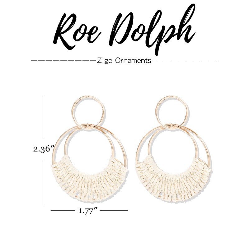 Boho Raffia Earrings for Women Summer Raffia Hoop Earrings Statement