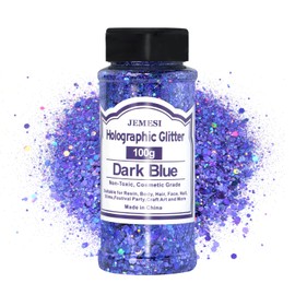 Holographic Chunky Glitter, Dark Blue, 100 g, Chunky Sequin Glitter, Craft Glitter for Resin, Face, Nail Art, Body, Slime, Festival Party Art