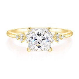 TIGRADE 2.5CT Engagement Ring for Women Princess Cut Cubic Zirconia Promise Ring 14K Gold Plated CZ Eternity Wedding Band Size 4-11,Gold, Size 9.5