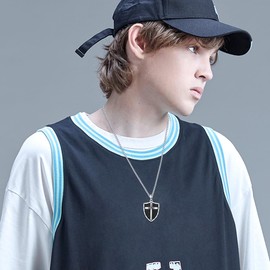 PDTJMTG Sterling Silver Knights Templar Cross Joshua 1:9 Shield Pendant Necklace with 22+2 inch Stainless Steel Chain Men's Verse Bible Armor of God Necklace (Sword & Shield)