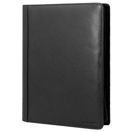STILORD 'Gus' Leather Conference Folder A4 Portfolio with Clipboard Vintage Document Organizer Large Genuine Leather Business Clip Board with Pen Holder, Colour:Black