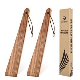 Wooden Spatula for Cooking, Wood Stick Spurtle Spatula Set, 12″ Teak Flat Turner & Flipper Scraper Utensils with Thin Head for Egg Pancake Cast Iron Skillets & Non-Stick Cookware, 2 Pack