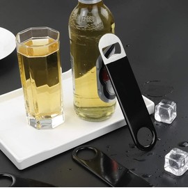 Soro Essentials- 7” Stainless Steel Flat Bottle Opener Black Color Set of 2- Heavy Duty Bartender Bottle Opener Beer Bottle Opener for Party Kitchen Bar and Restaurant