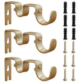 Kowibcl 3PCS Double Curtain Rod Brackets,Fits up to 1 and 5/8 inch Rods, Double Fixed Rod Brackets for Wall,Gold