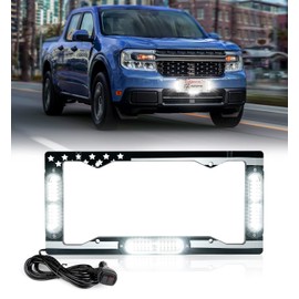 Xprite 36 LED License Plate Strobe Light, US Flag Front/Rear Strobe Light, 22 Flashing Modes Emergency Safety Warning LED License Frame for Cars Trucks Vehicles, White (w/Pre-Installed 9FT Cable)