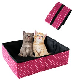 Foldable Cat Litter Tray, Portable Cat Litter Tray, Cat Litter Tray for Kittens, Durable, Waterproof, Soft, Suitable for Indoor, Outdoor, Camping, Trolley, Rose Red, 40 x 30 cm