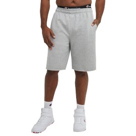 Champion Men's 9" Fleece Shorts, Standard Fit, Midweight, Available in Regular and Big & Tall, Oxford Gray-C Patch Logo, Large