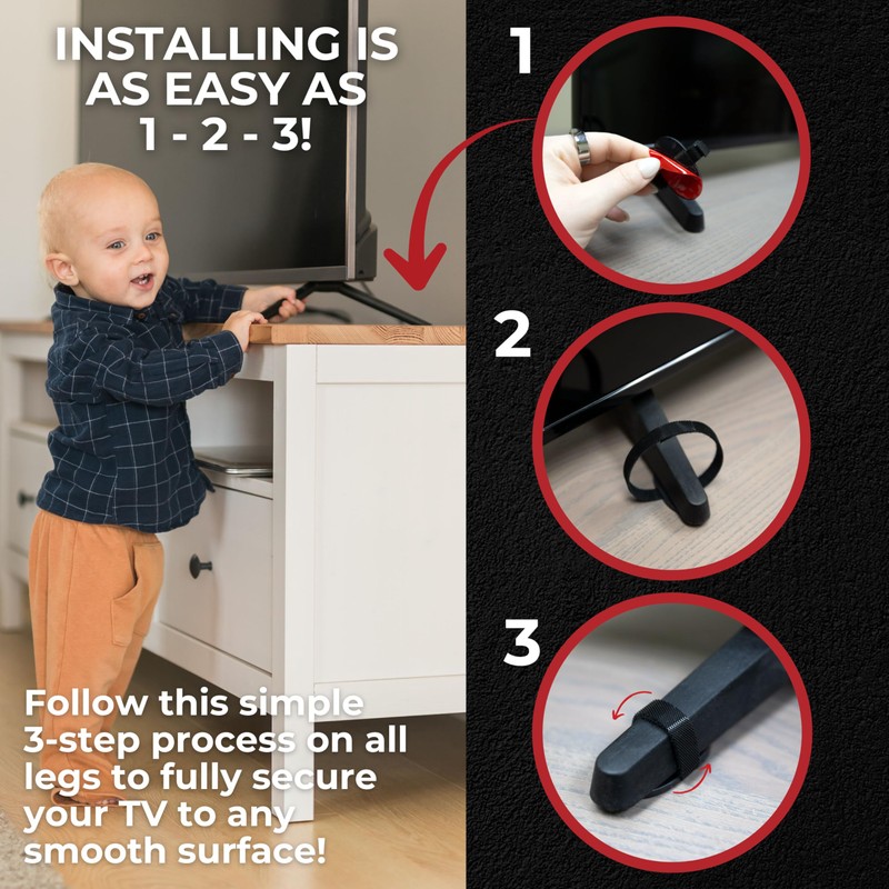 TipNot TV Anchor, No-Drill, Anti-Tip, Adhesive TV Safety Straps -