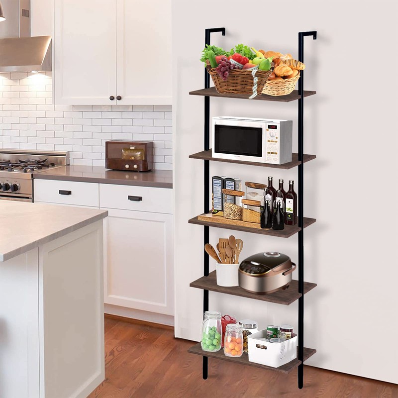 aboxoo Ladder Shelf Open Bookshelf 5-tier Wood Wall-mounted Bookcase Storage