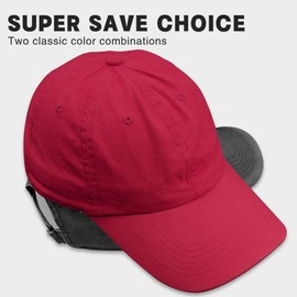 Paquete de 2 gorras de béisbol de golf para papá, gorros ajustables de algodón lavado clásico para hombres y mujeres, Rojo + negro, One Size
