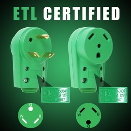 30 Amp RV Plug Set Green (2 Sets) - Upgraded TT-30P Male & TT-30R Female Connectors, 125 Volt Heavy Duty Electrical Camper Plugs, ETL Listed for RVs, Caravans, Motorhomes, Vans, and Trailers (Green)
