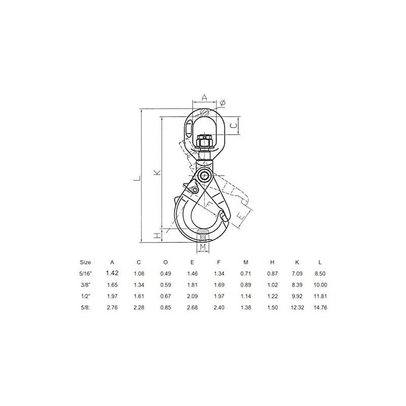 1/2" Grade 80 Swivel Self Locking Hook Breaking Strength 48000
