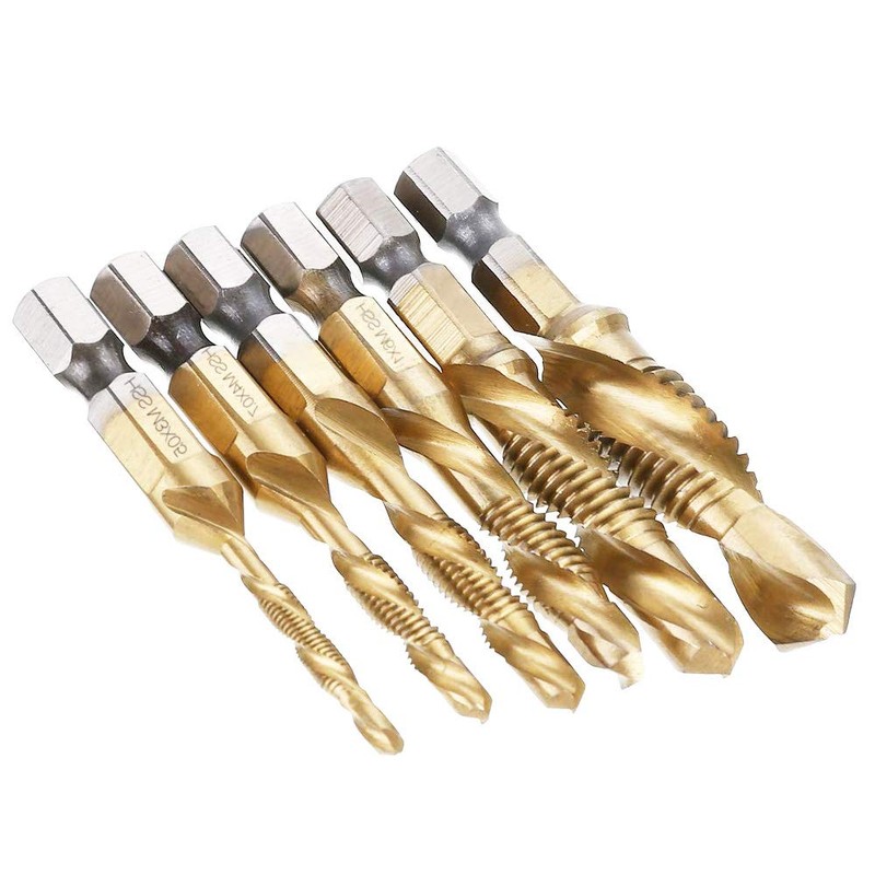 Eyech 6Pcs Titanium Combination Drill and Tap Bit Set, Metric