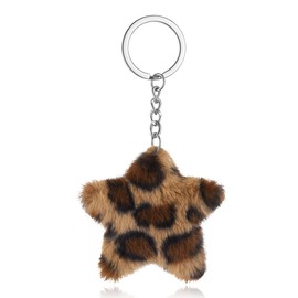 Leopard Star Plush Keychain for Bag Charms for Tote Bags Cute Leopard Print Fluffy Star Keyring for Purse Charms for Handbags Kawaii Animal Print Fur Key Chain for Car Keys Backpack Accessories