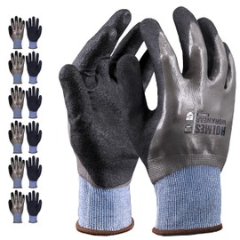 Holmes Workwear 6 Pair A4 Cut Resistant Work Gloves for Men, Double Coated with Sandy Nitrile Coating with Grip for Glass, Knife Cutting Gloves Level 4, Touchscreen Compatible (6 Pair, Medium)