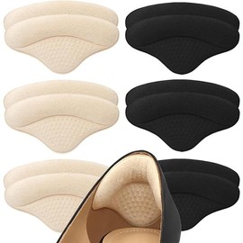 6 Pairs Heel Pads Heel Grips Liner for Loose Shoes, Heel Cushion Pads Heel Inserts for Shoe Too Big Men Women- Ultra Soothing Heel Protectors for Heel Pain, Heel Slipping, Blisters, Friction - Color: Black&beige