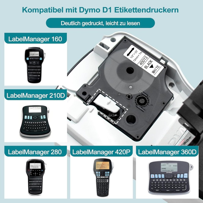 Compatible Label Tape to Replace DYMO D1 45013 S0720530 Black