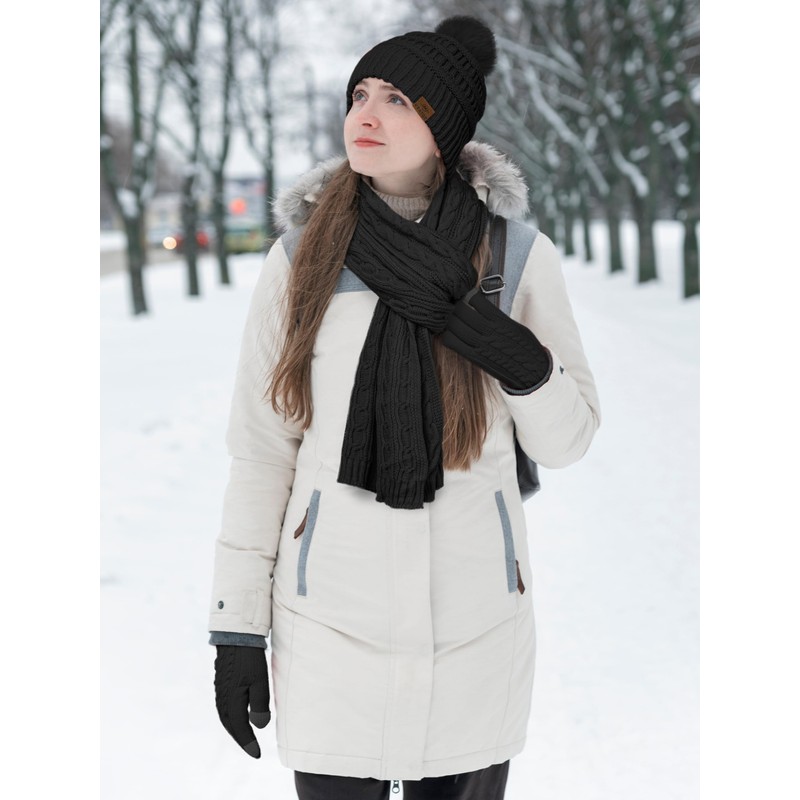 URATOT Women Winter Beanie Hat Scarf Gloves 3 in 1