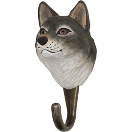 WILDLIFEGARDEN Wildlife Garden WG505 Wolf Hook - Hand Carved Animal Hook Made of Wood and Metal - European Animals Collection