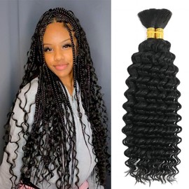Curly Human Braiding Hair for Boho Braids Bohemian Deep Wave Bulk 100% Human Hair for Micro Braiding Hair Wet and Wavy Boho Knotless Braids Hair No Weft 2 Bundles