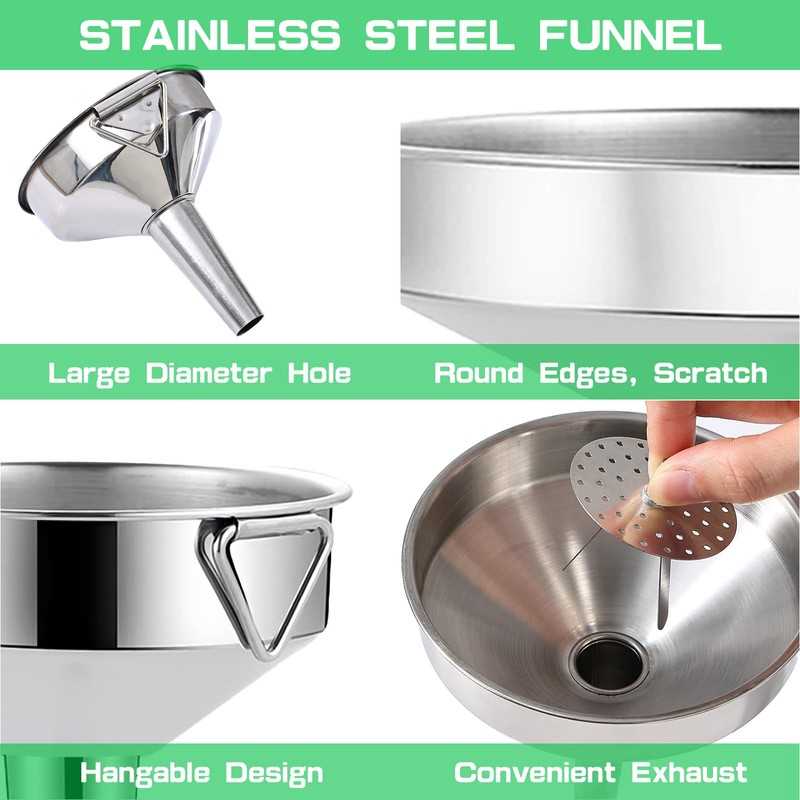 Gucass 7-Piece Stainless Steel Funnel Set, Large Funnel Kitchen with